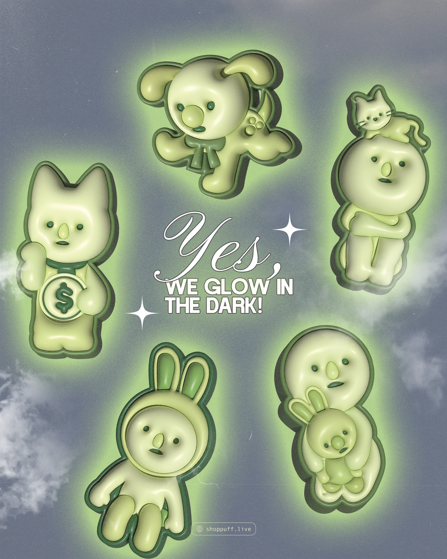 Glow-In-The-Dark Schmeeski Shoe Charms ✧ Set of Five