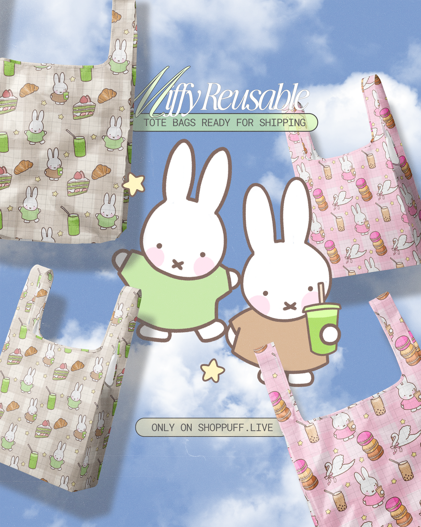 Bunny Reusable Nylon Tote ✧ 2 Colors