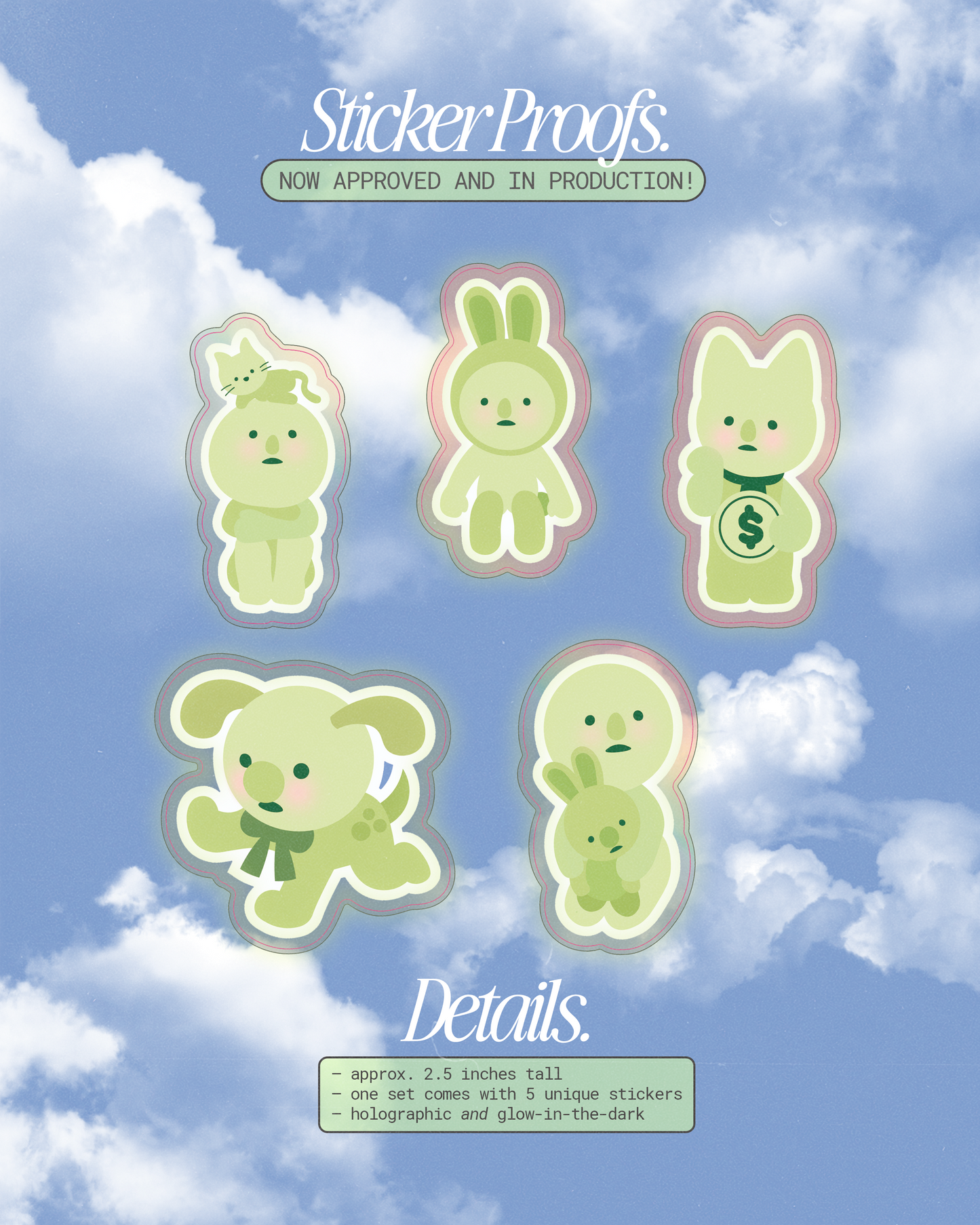 (NOW IN STOCK) Schmeeski Glow-In-The-Dark Sticker Bundle ✧ 5 Pack