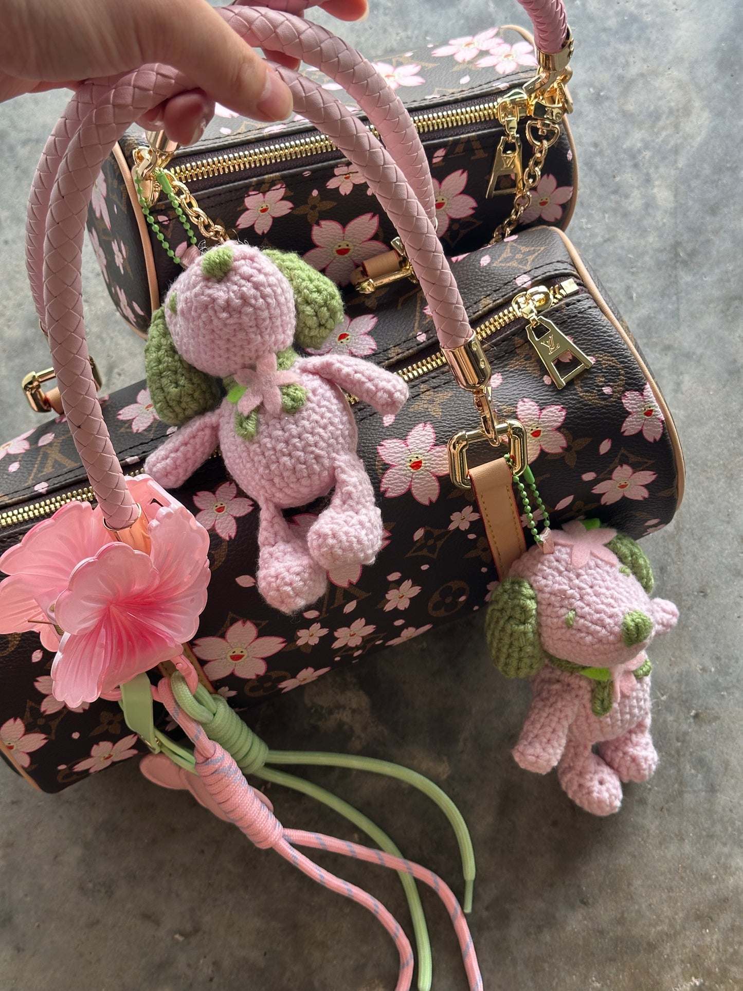 (PRE-ORDER) Crochet Matcha Cherry Blossom Esnupi Bag Charm