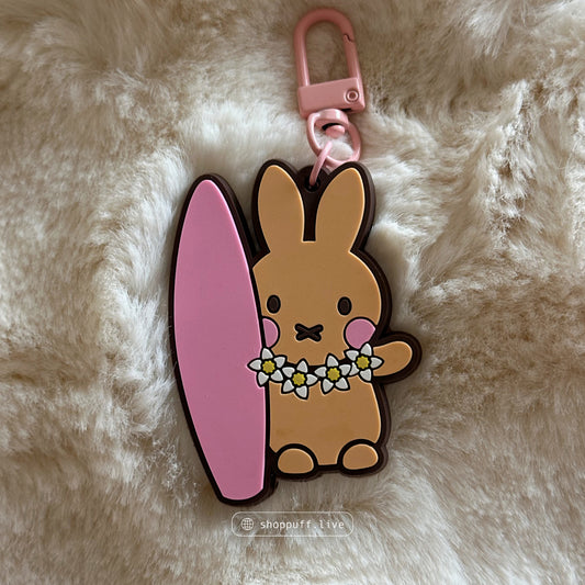 Tan Surfing Bunny Keychain