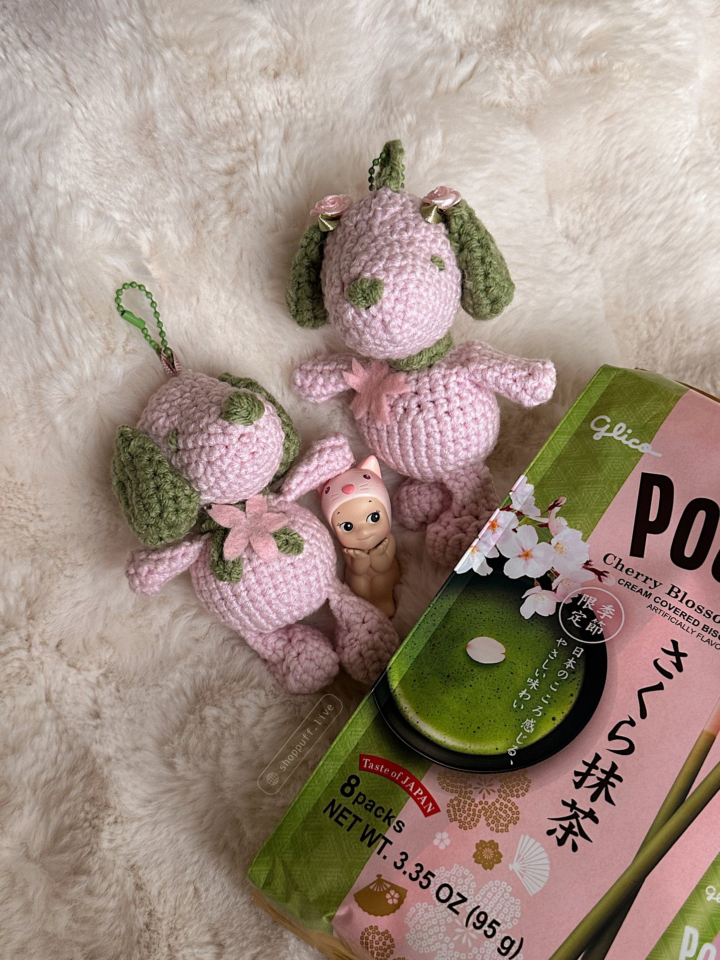 (PRE-ORDER) Crochet Matcha Cherry Blossom Esnupi Bag Charm