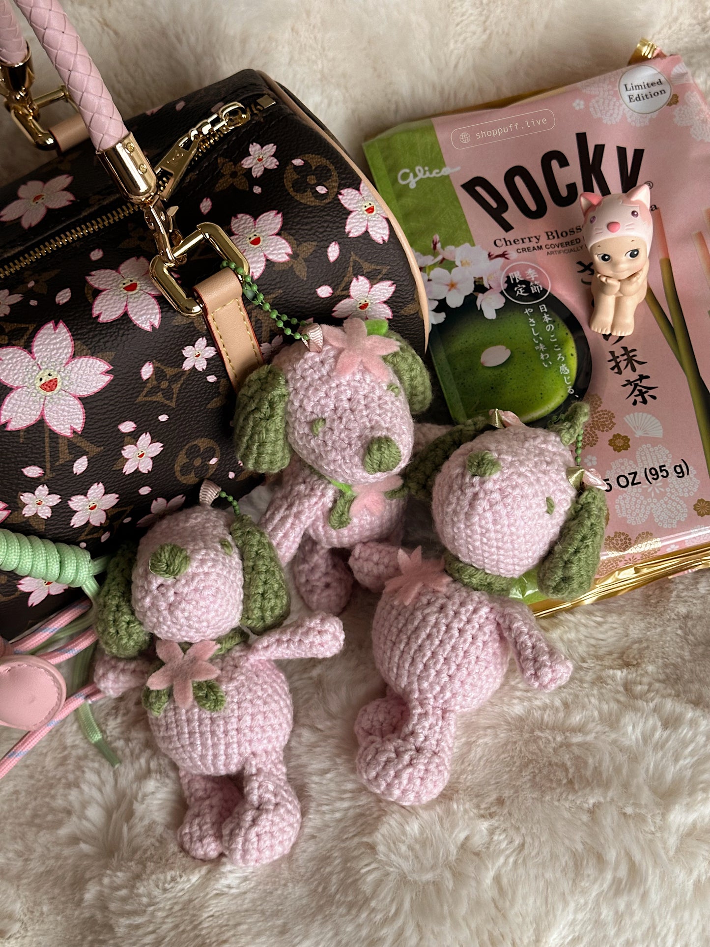 (PRE-ORDER) Crochet Matcha Cherry Blossom Esnupi Bag Charm