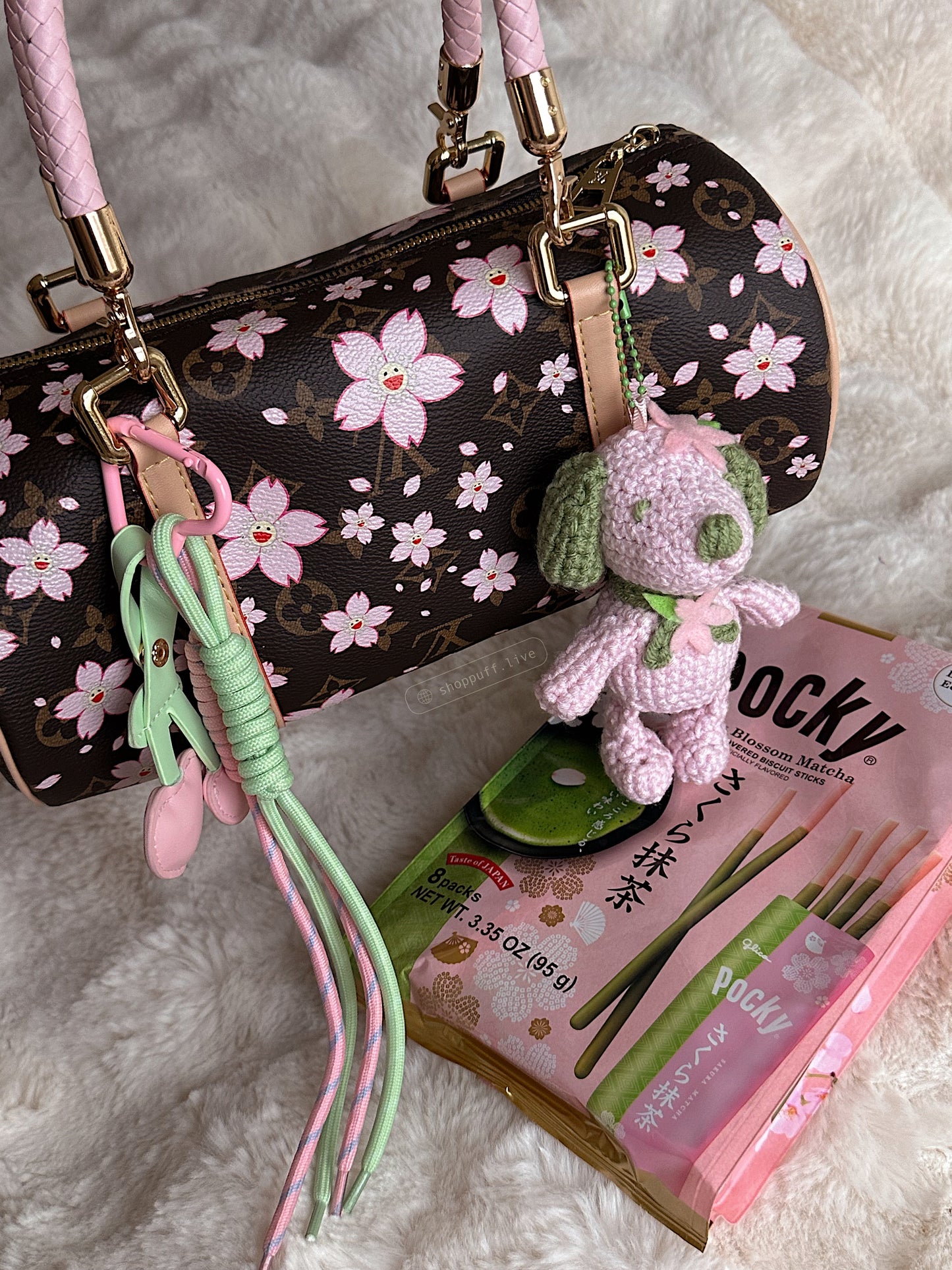 (PRE-ORDER) Crochet Matcha Cherry Blossom Esnupi Bag Charm