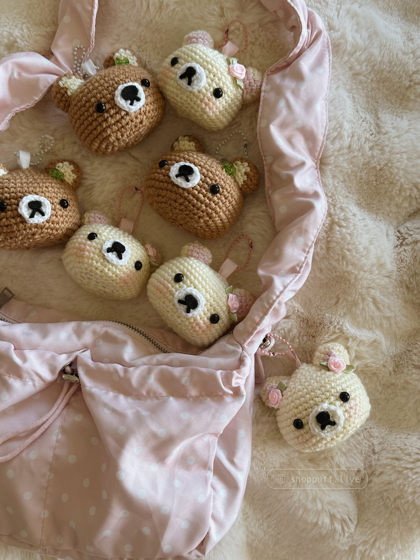READY TO SHIP ✧ Crochet Lazy Bear Bag Charms