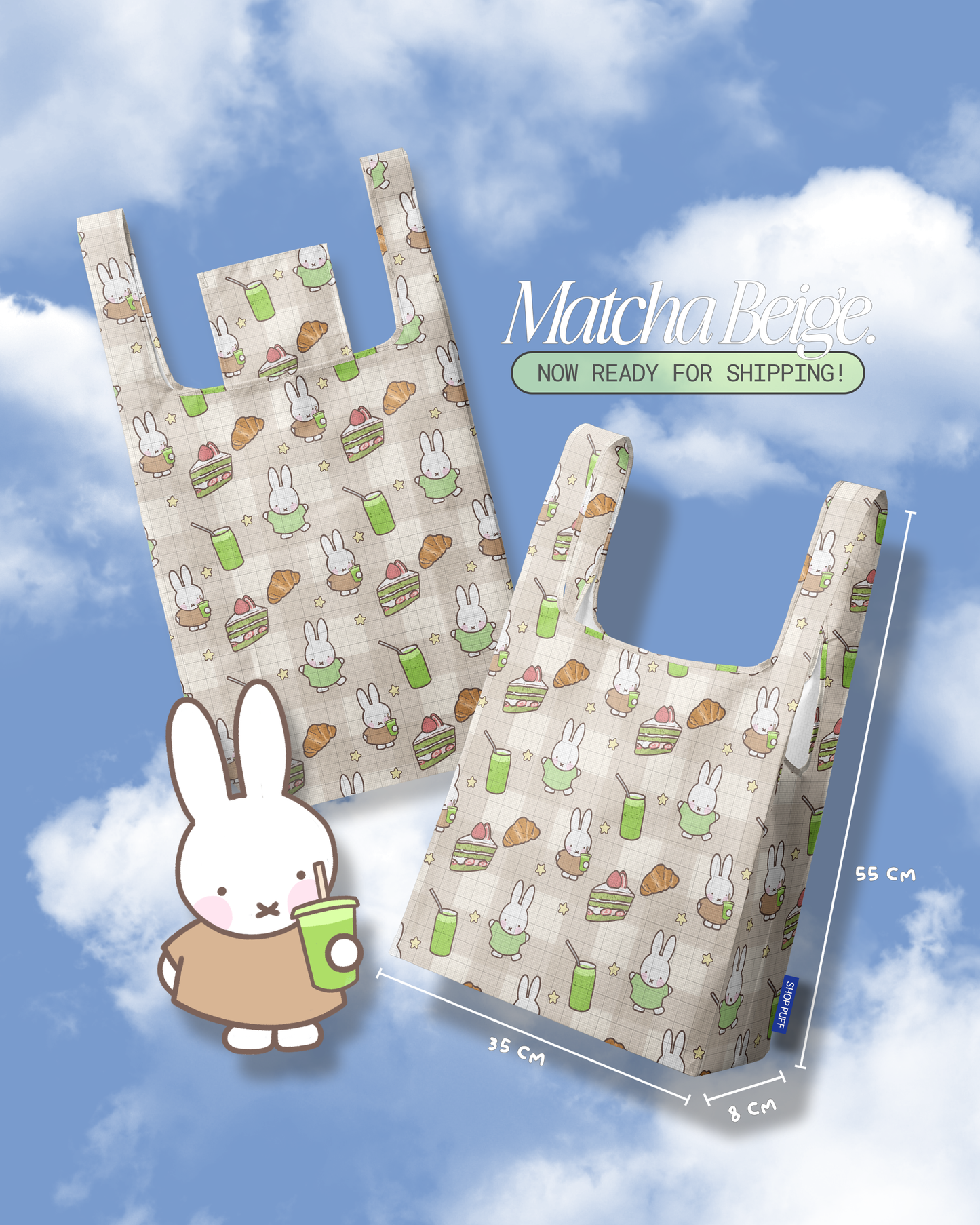 (NOW IN STOCK) Bunny Reusable Nylon Tote ✧ 2 Colors