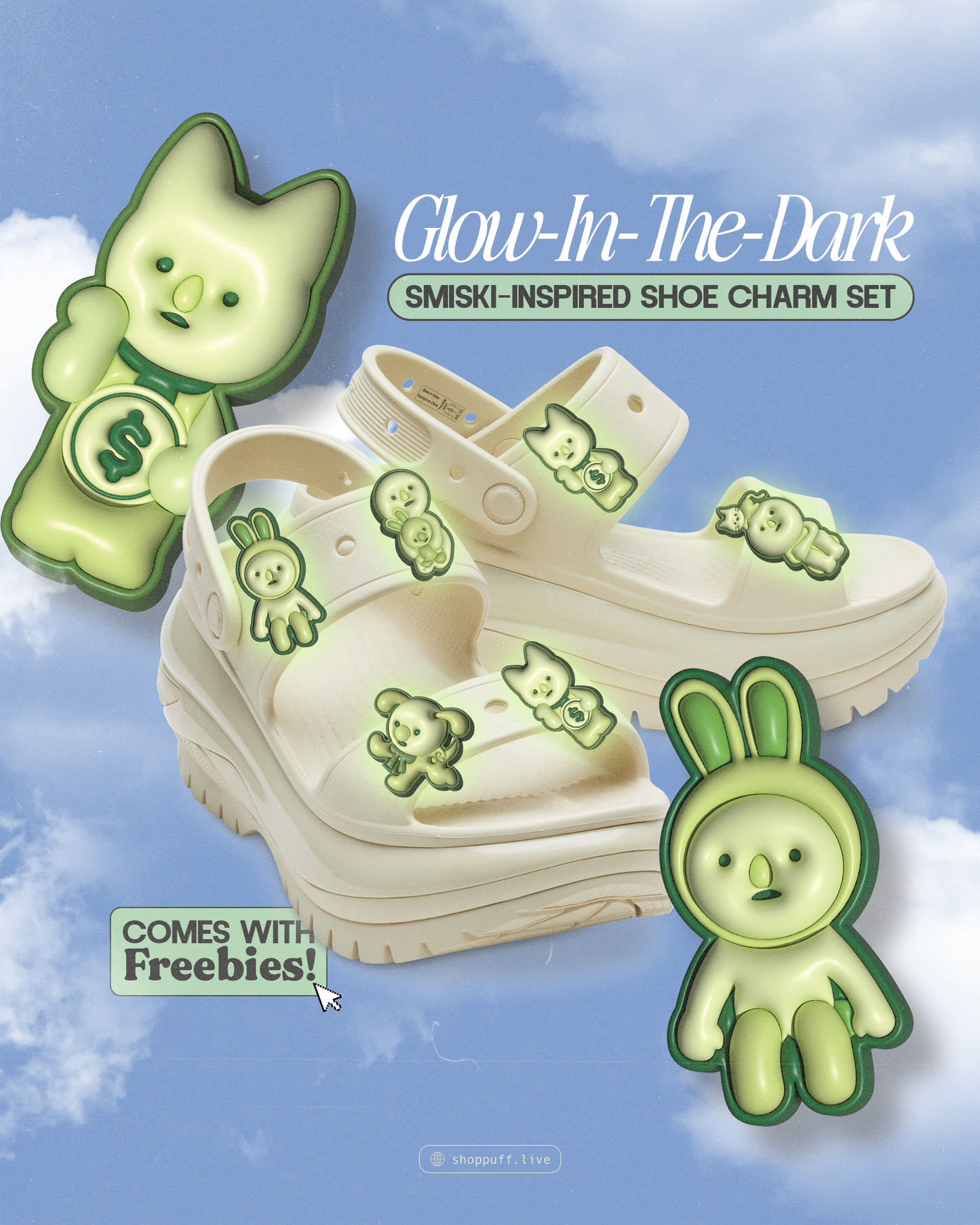 (Pre-Order!) Glow-In-The-Dark Schmeeski Shoe Charms ✧ Set of Five