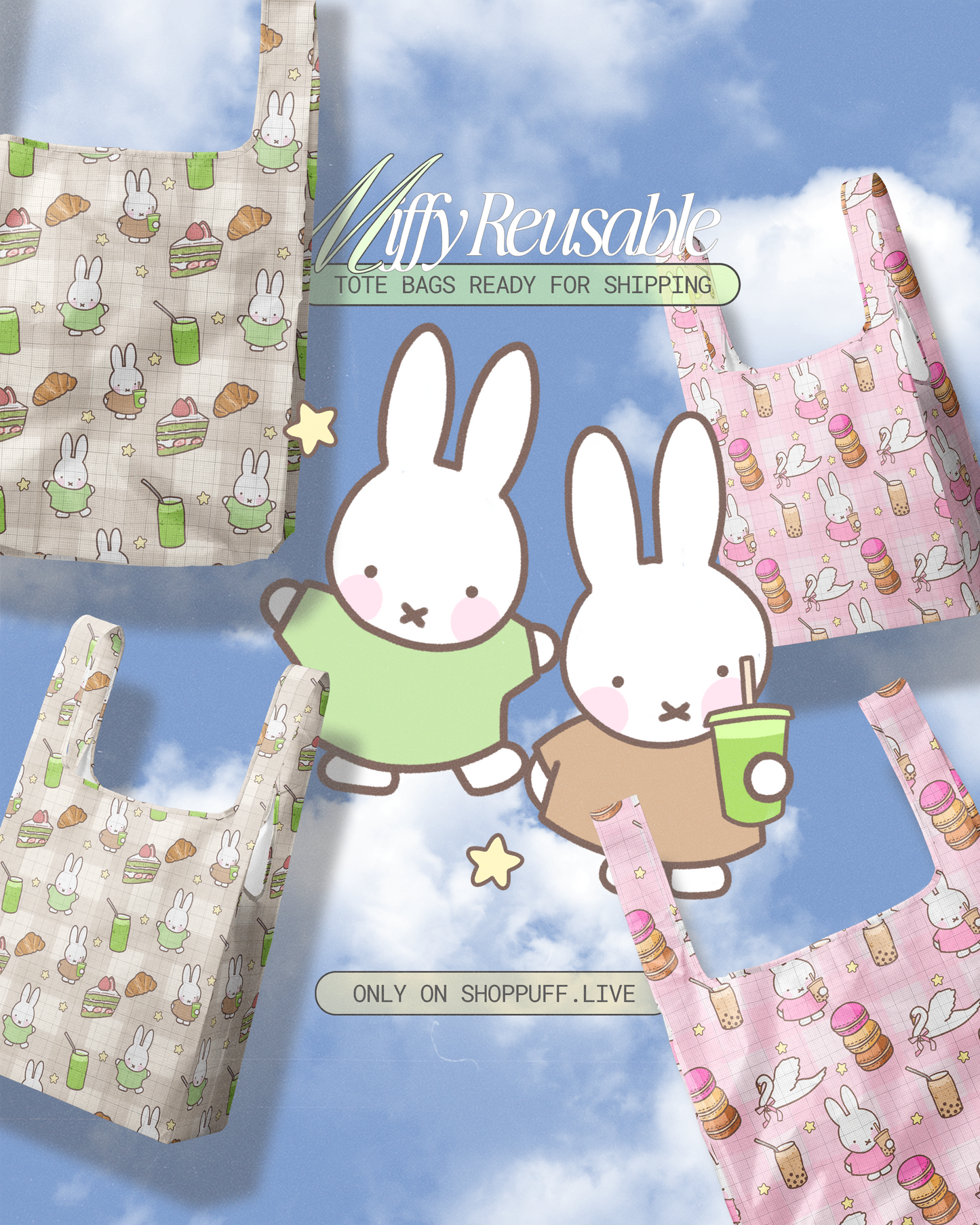 (NOW IN STOCK) Bunny Reusable Nylon Tote ✧ 2 Colors