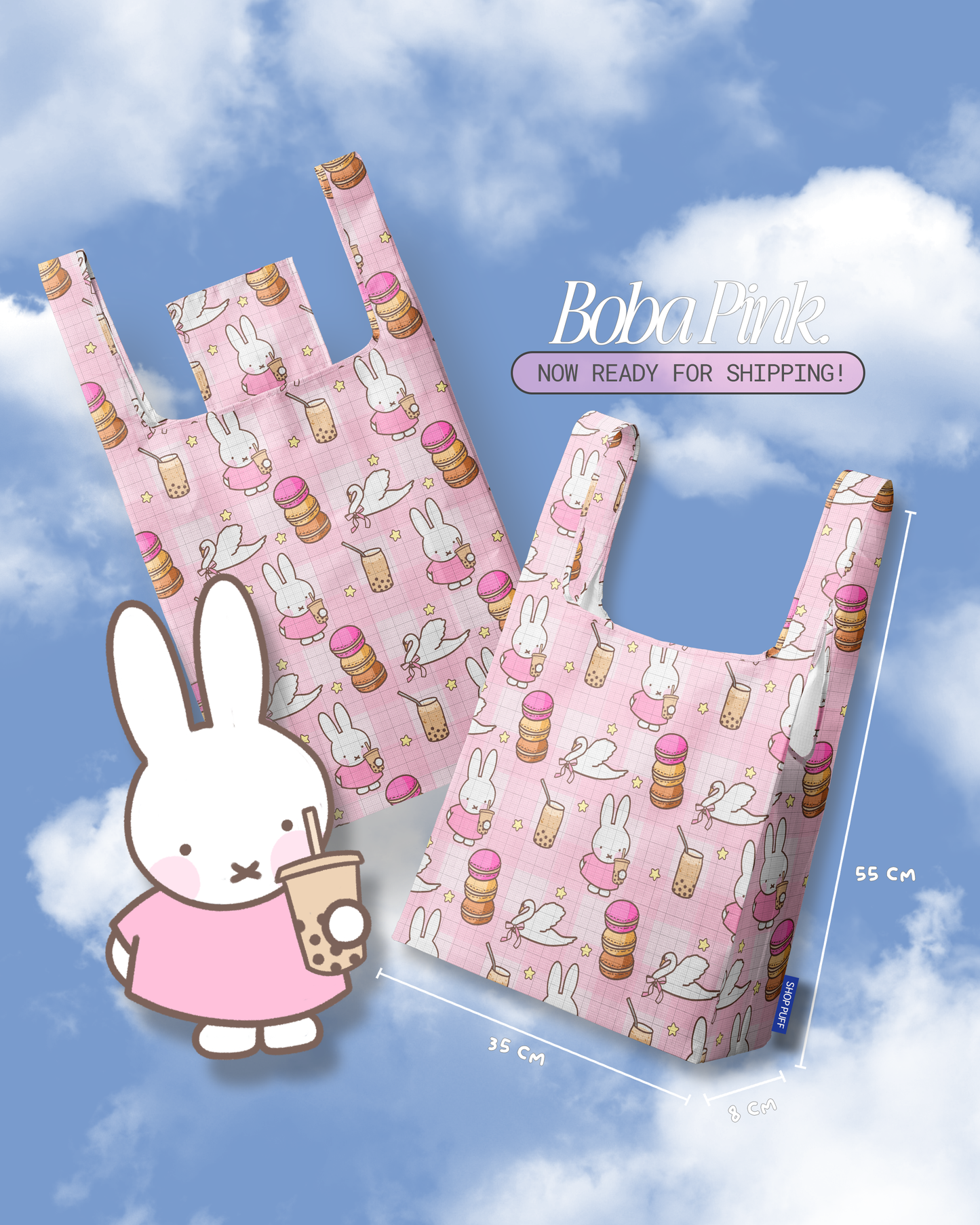 (NOW IN STOCK) Bunny Reusable Nylon Tote ✧ 2 Colors