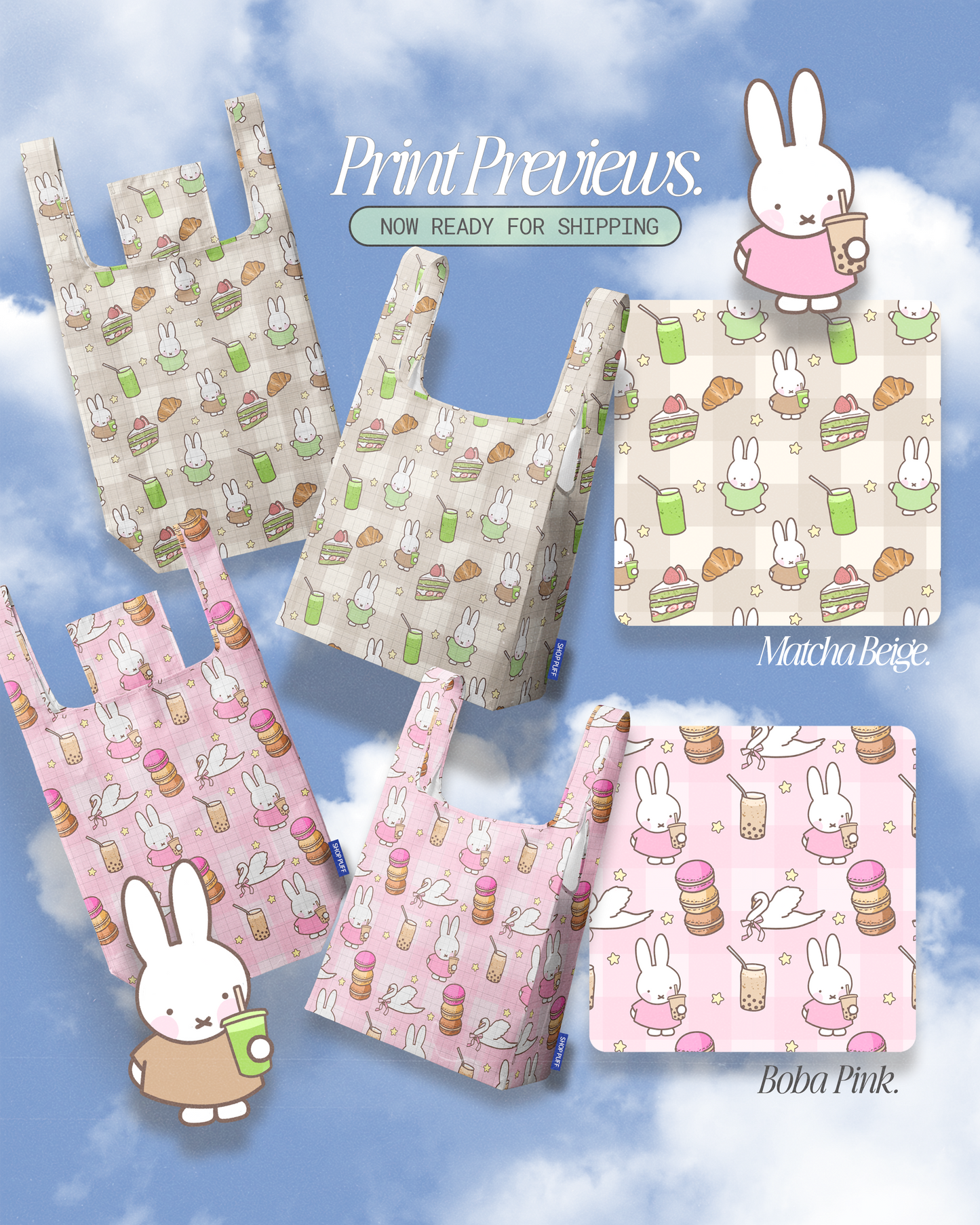 (NOW IN STOCK) Bunny Reusable Nylon Tote ✧ 2 Colors