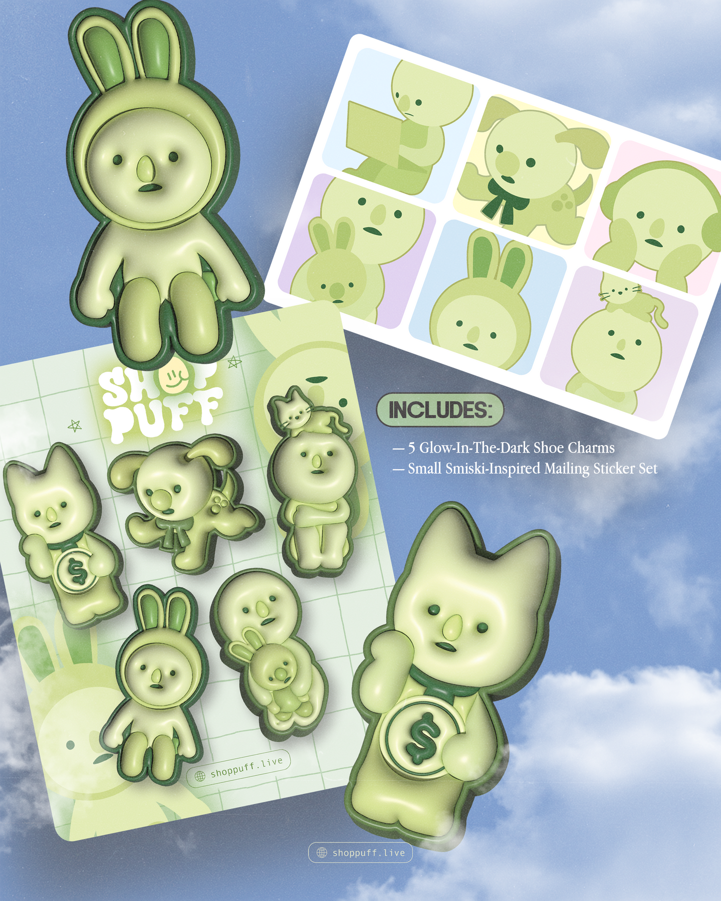 (Pre-Order!) Glow-In-The-Dark Schmeeski Shoe Charms ✧ Set of Five