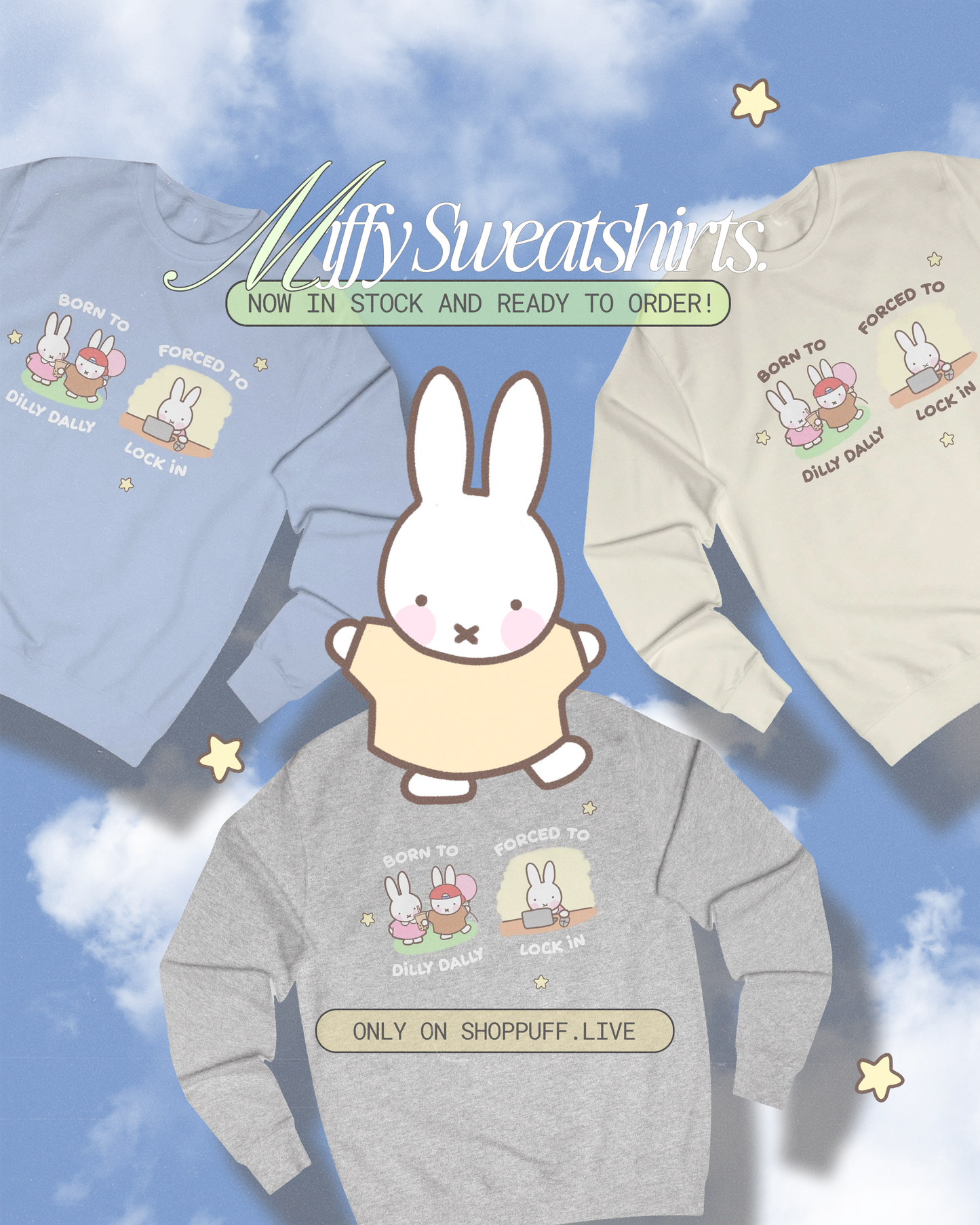 'Born to Dilly Dally' Bunny Sweatshirt  ✧ 6 Colors