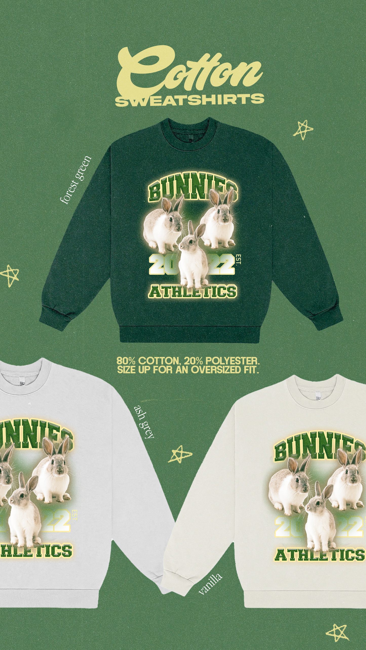 Bunnies Athletics Varsity Green Sweatshirt ✧ 3 Colors